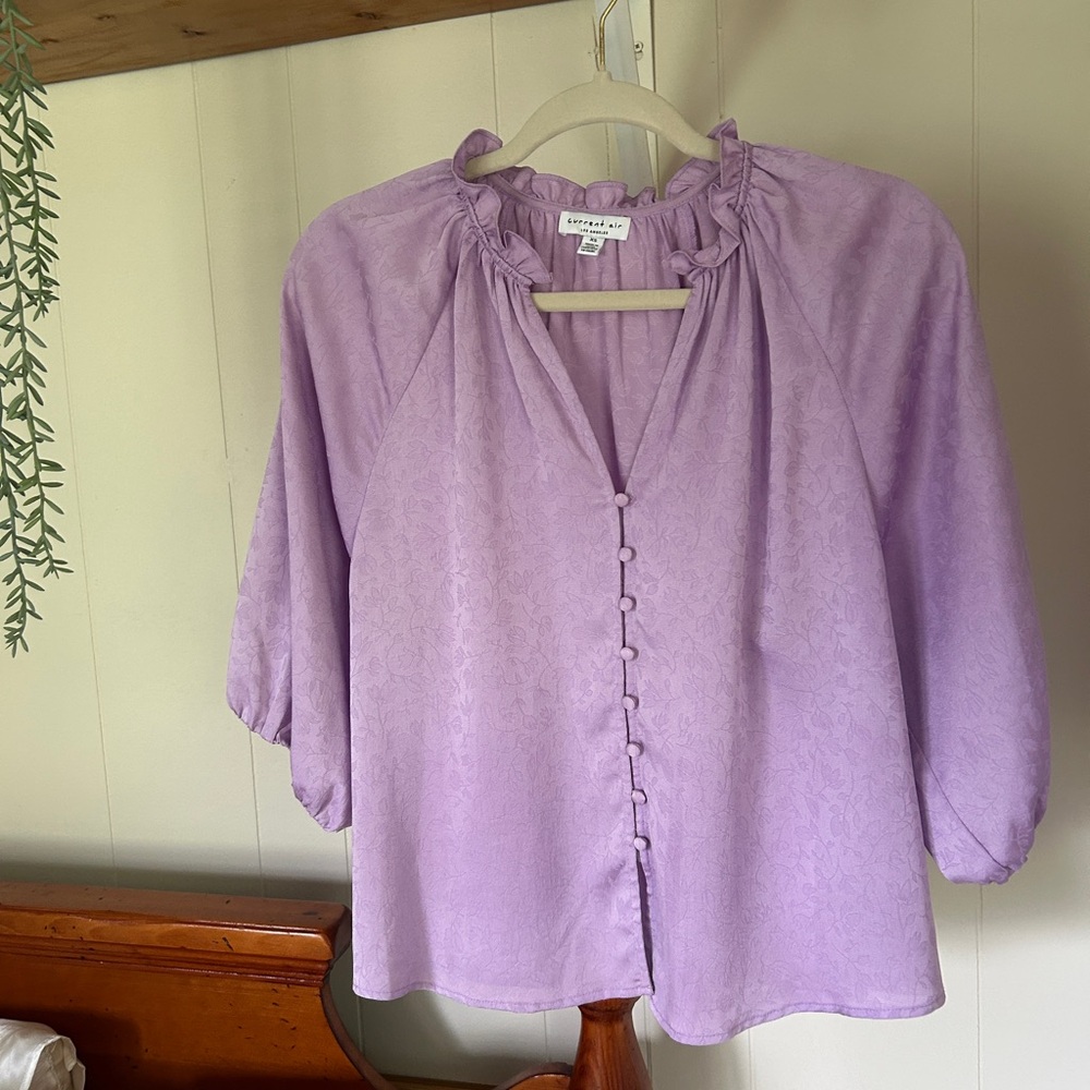 Current Air Purple Ruffled 3/4 Sleeve Blouse